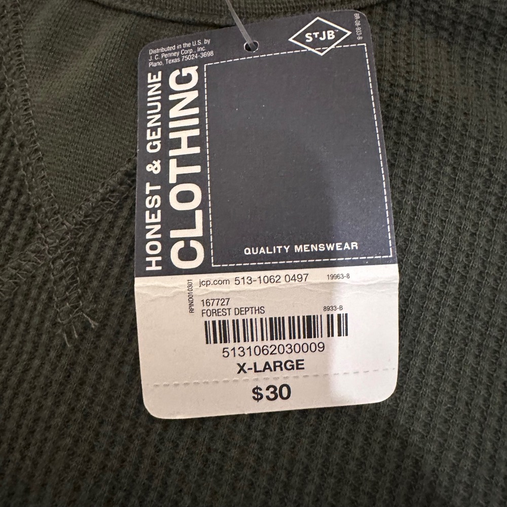 St John's Bay Thermal Shirt Mens XL Green New Waffle Knit Long Sleeve Cotton - Picture 3 of 5